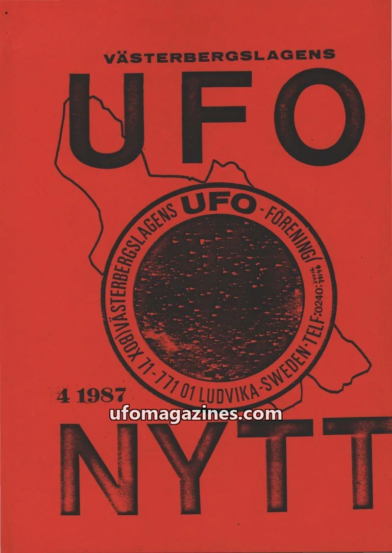 Cover of UFO-Nytt Vasterbergslagen issue 4 1987: VÄSTERBERGSLAGENS UFO-FÖRENING