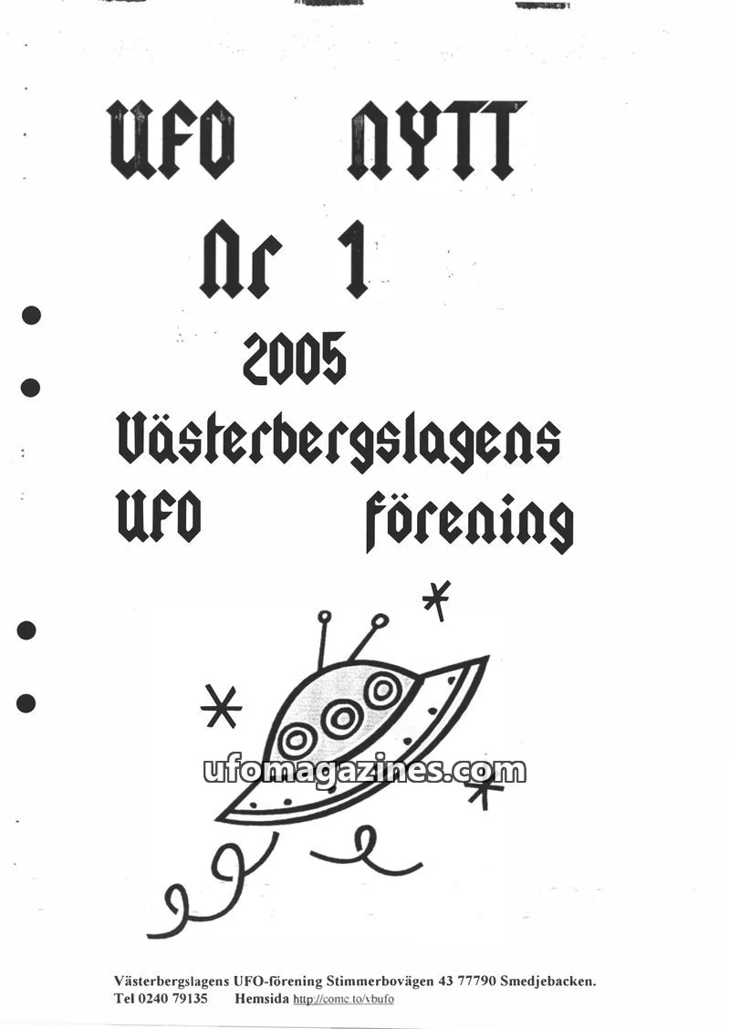 Cover of UFO-Nytt Vasterbergslagen issue 1: UFO NYTT