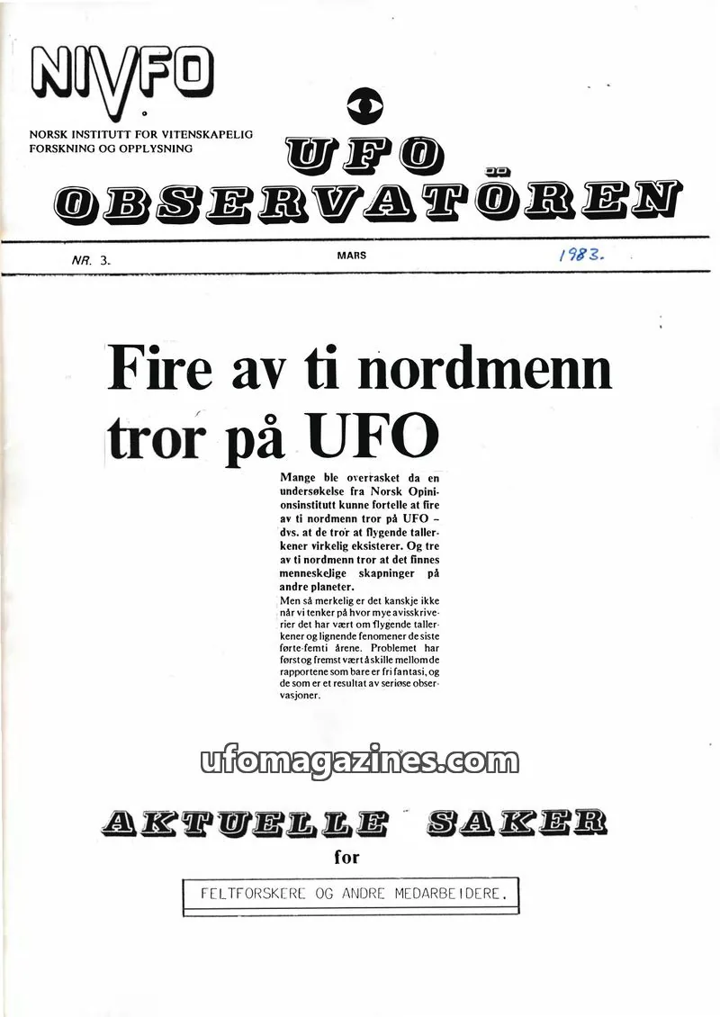 Cover of NIVFO issue 3: UFO OBSERVATØREN
