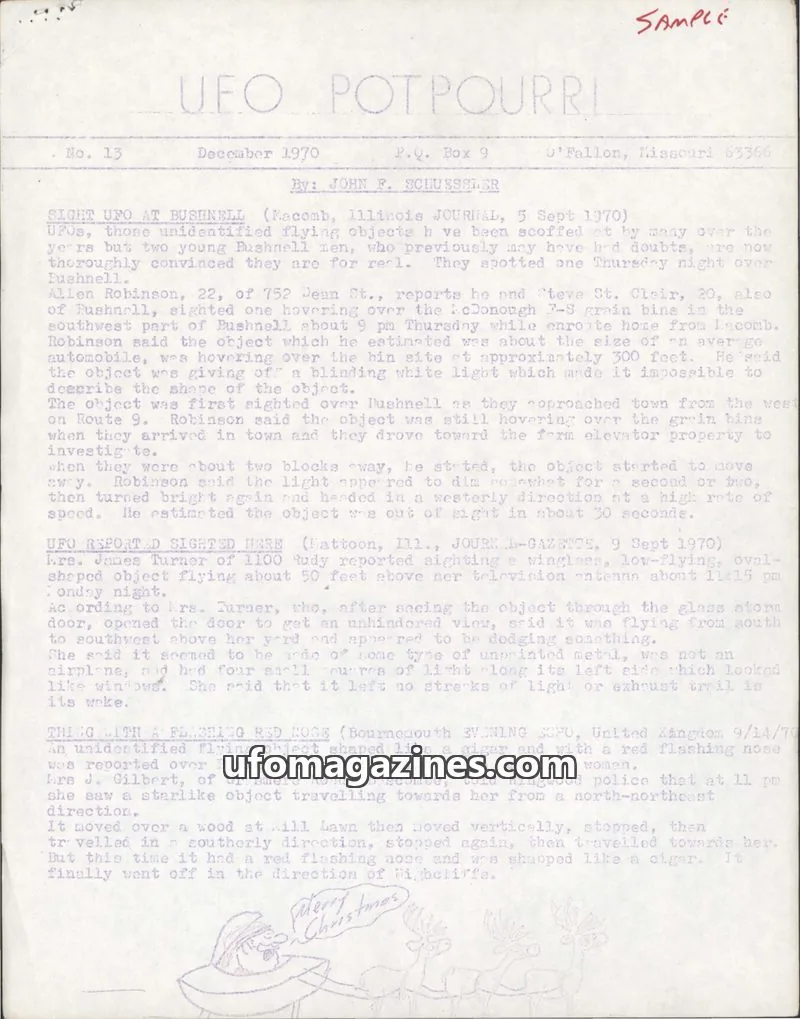 Cover of UFO Potpourri (John Schuessler) issue 13: UFO POTPOURRI