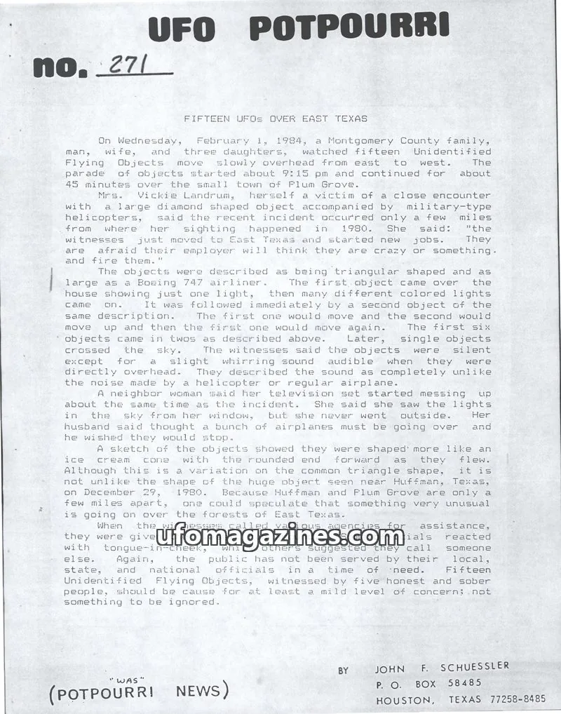 Cover of UFO Potpourri (John Schuessler) issue 271: UFO POTPOURRI