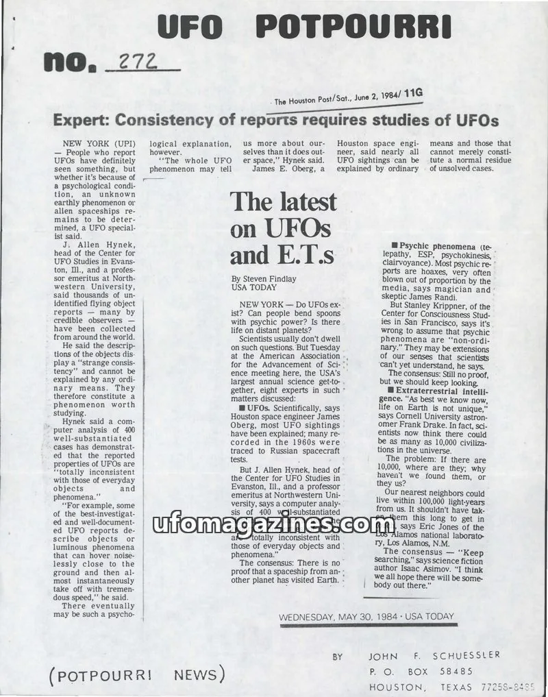 Cover of UFO Potpourri (John Schuessler) issue 272: UFO POTPOURRI