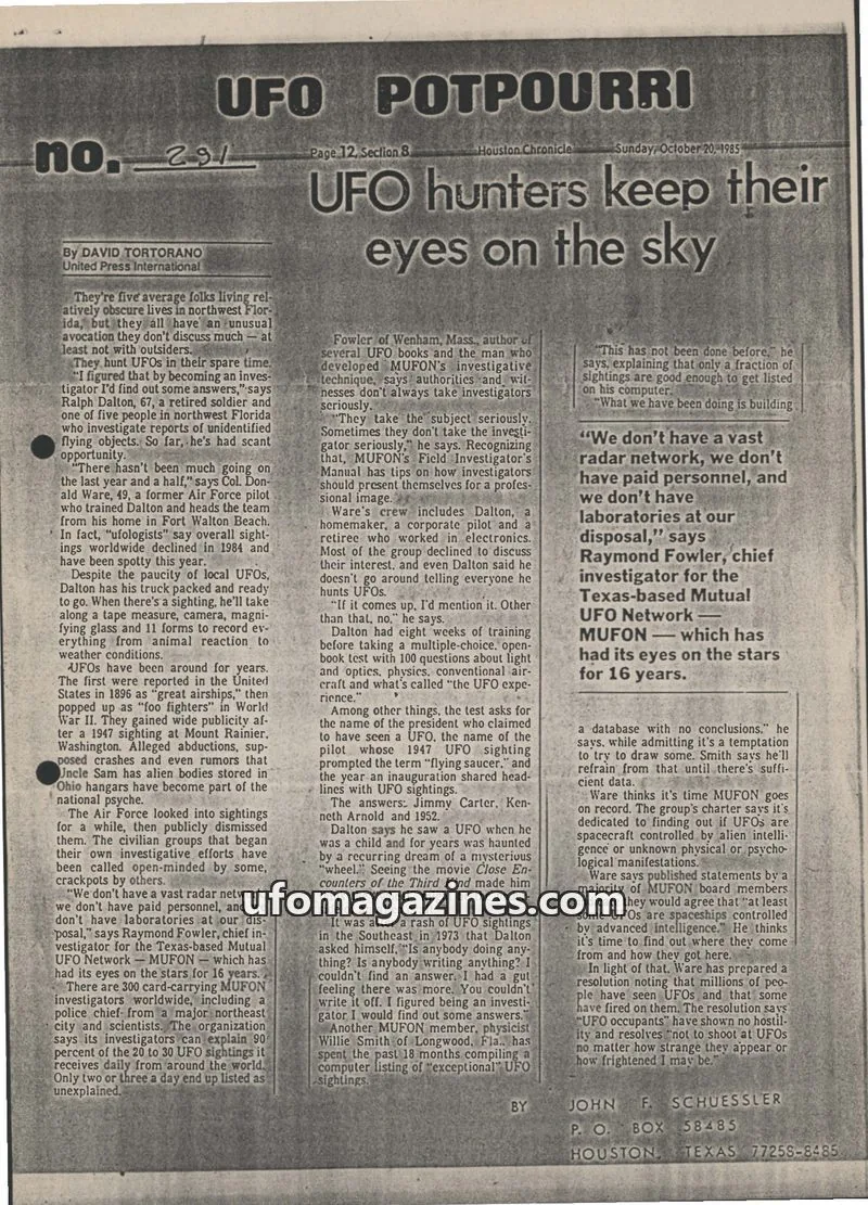 Cover of UFO Potpourri (John Schuessler) issue Page 12, Section 8: UFO POTPOURRI