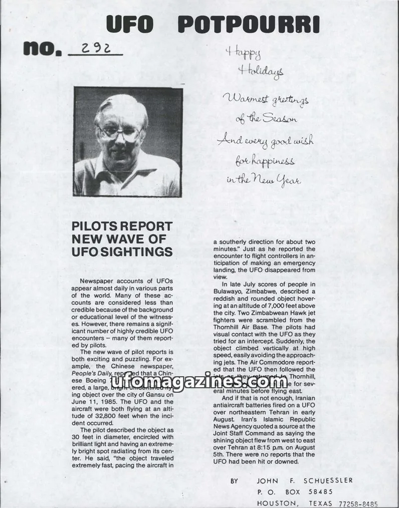Cover of UFO Potpourri (John Schuessler) issue 292: UFO POTPOURRI