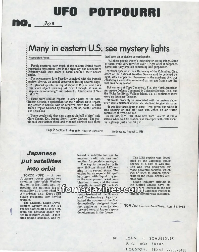 Cover of UFO Potpourri (John Schuessler) issue 303: UFO POTPOURRI