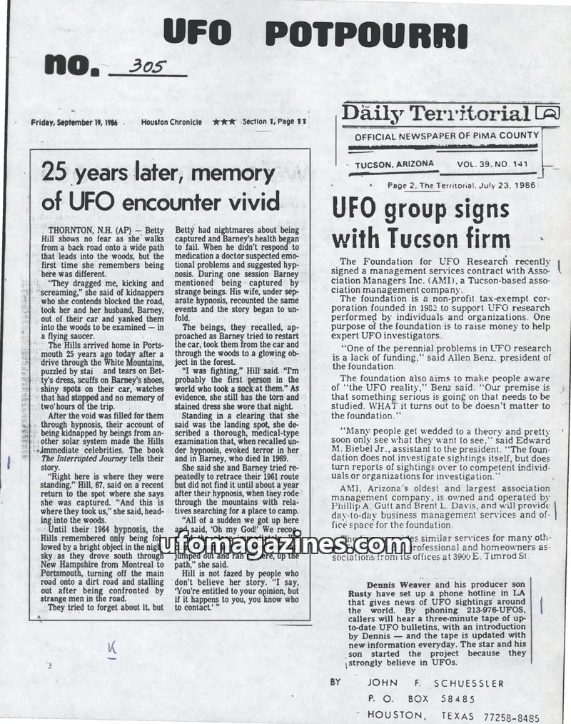 Cover of UFO Potpourri (John Schuessler) issue 305: UFO POTPOURRI