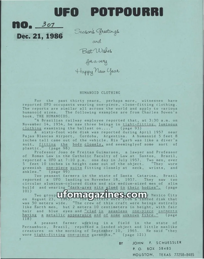 Cover of UFO Potpourri (John Schuessler) issue 307: UFO POTPOURRI