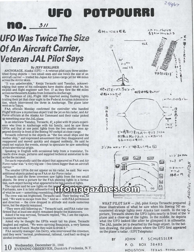 Cover of UFO Potpourri (John Schuessler) issue 311: UFO POTPOURRI