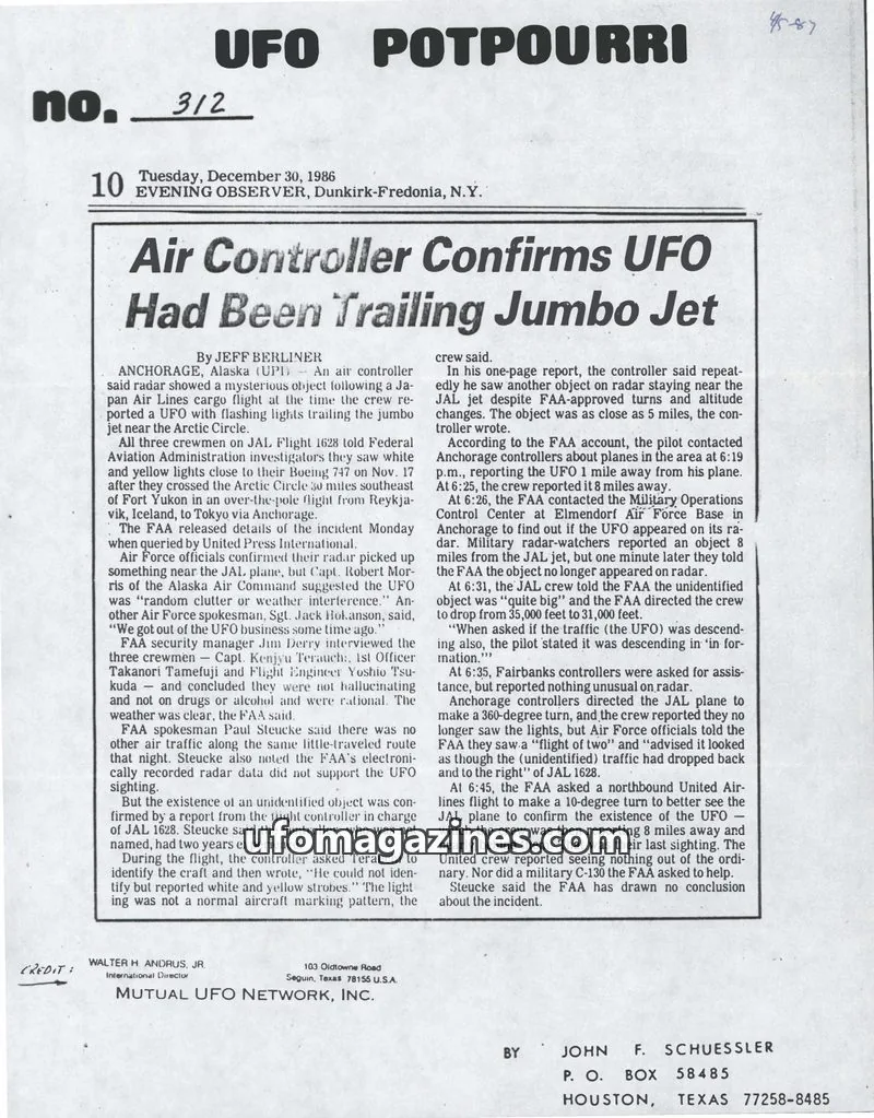 Cover of UFO Potpourri (John Schuessler) issue 312: UFO POTPOURRI
