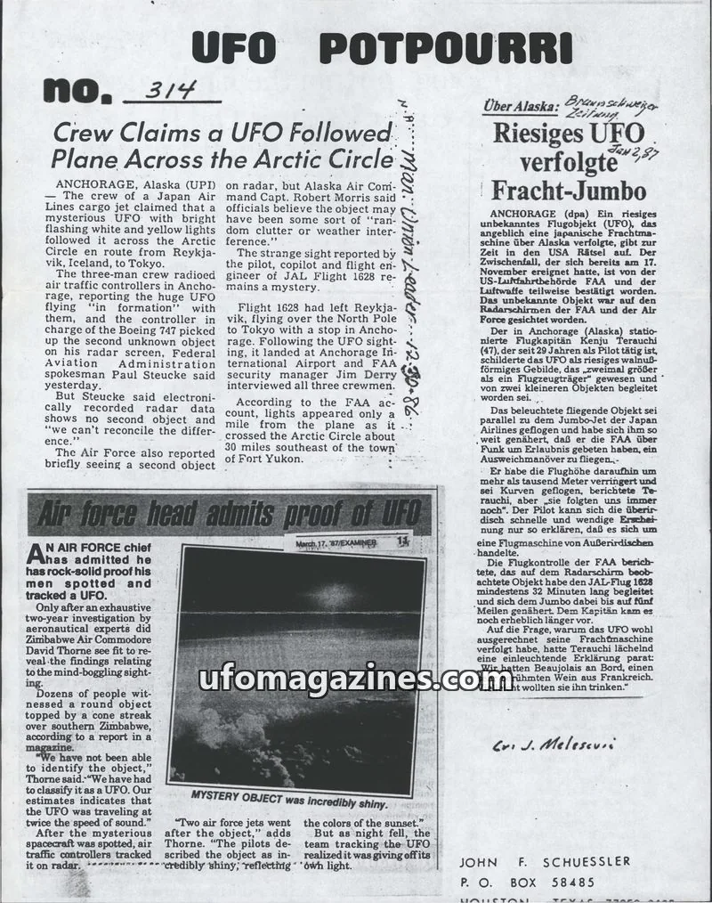 Cover of UFO Potpourri (John Schuessler) issue 314: UFO POTPOURRI
