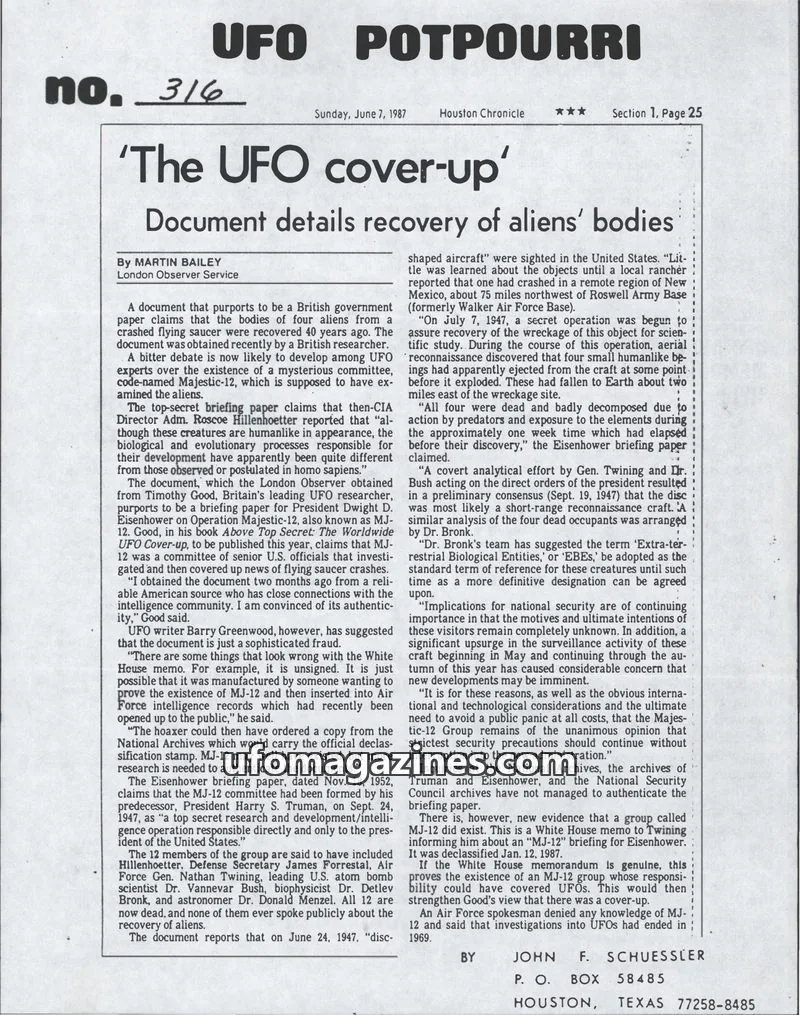 Cover of UFO Potpourri (John Schuessler) issue 316: UFO POTPOURRI