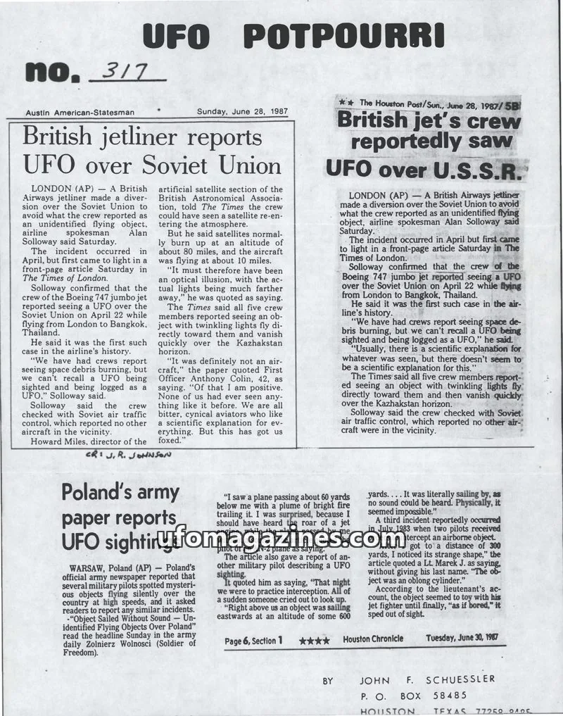 Cover of UFO Potpourri (John Schuessler) issue 317: UFO POTPOURRI
