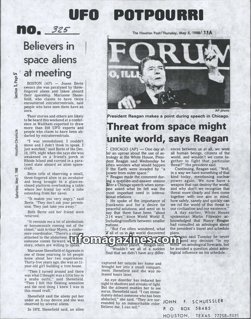 Cover of UFO Potpourri (John Schuessler) issue 325: UFO POTPOURRI