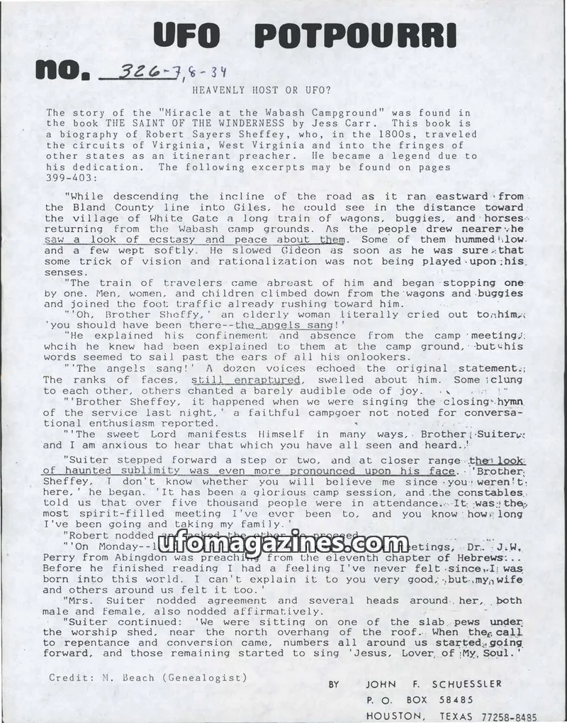 Cover of UFO Potpourri (John Schuessler) issue 326-7,8-34: UFO POTPOURRI
