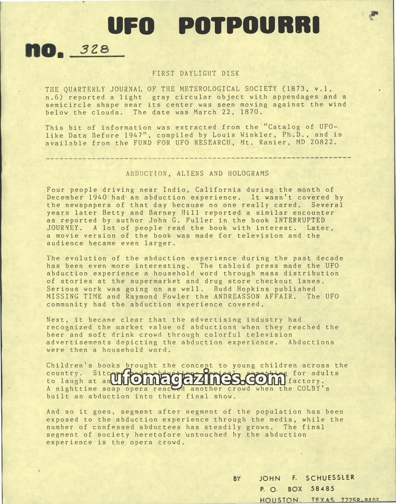 Cover of THE METEROLOGICAL SOCIETY issue 328: UFO POTPOURRI