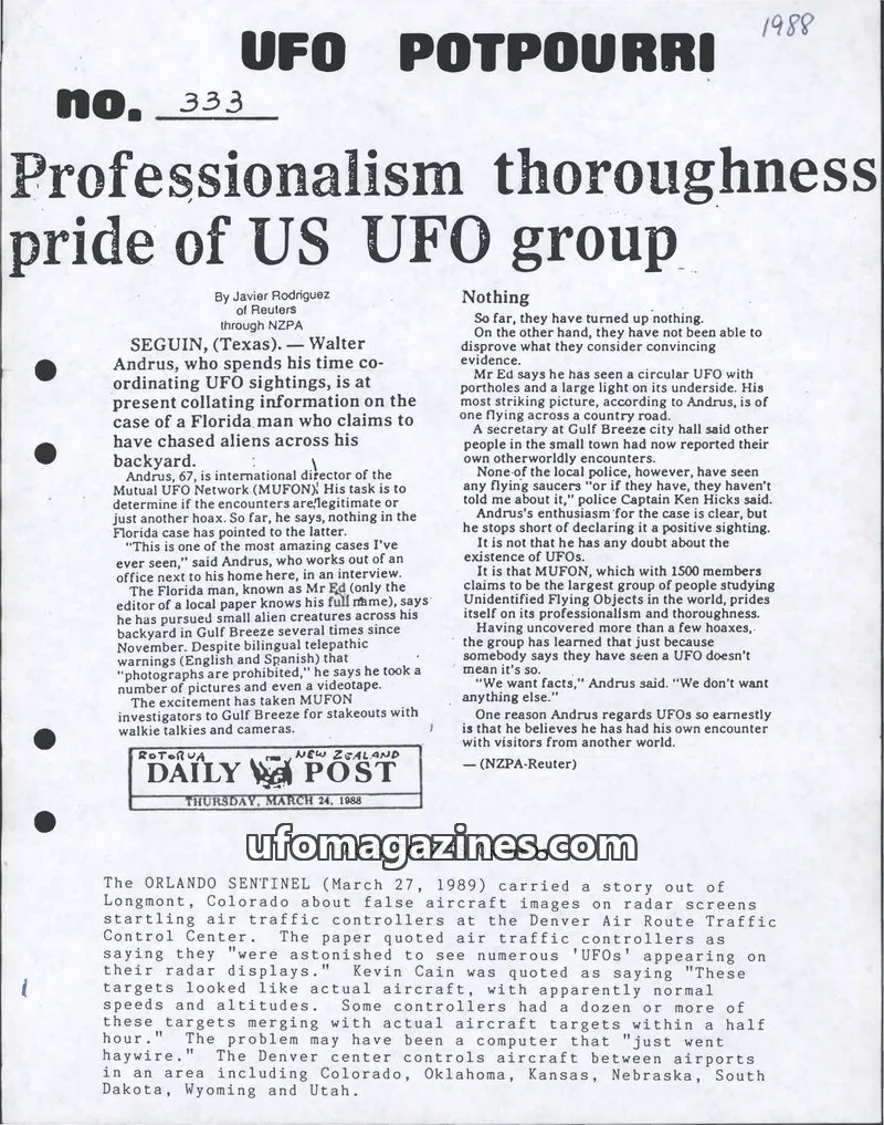Cover of UFO Potpourri (John Schuessler) issue 333: UFO POTPOURRI