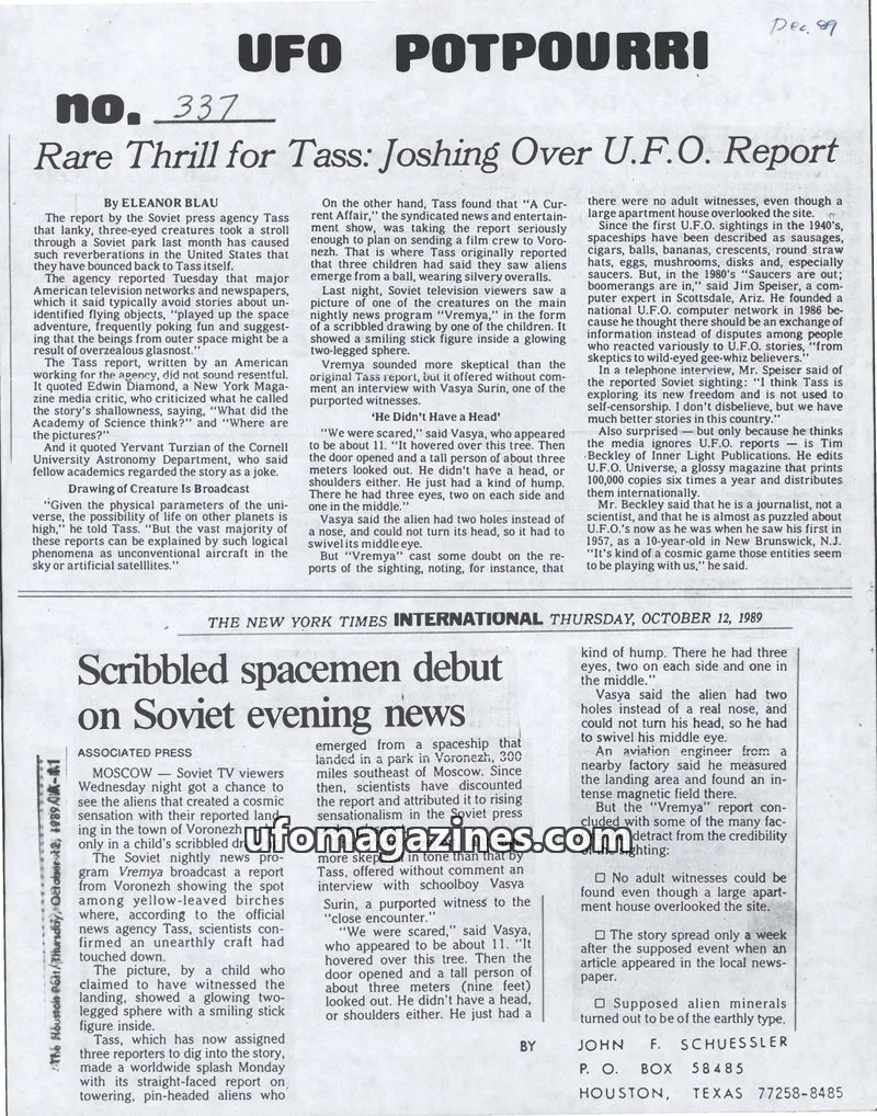 Cover of UFO Potpourri (John Schuessler) issue 337: UFO POTPOURRI