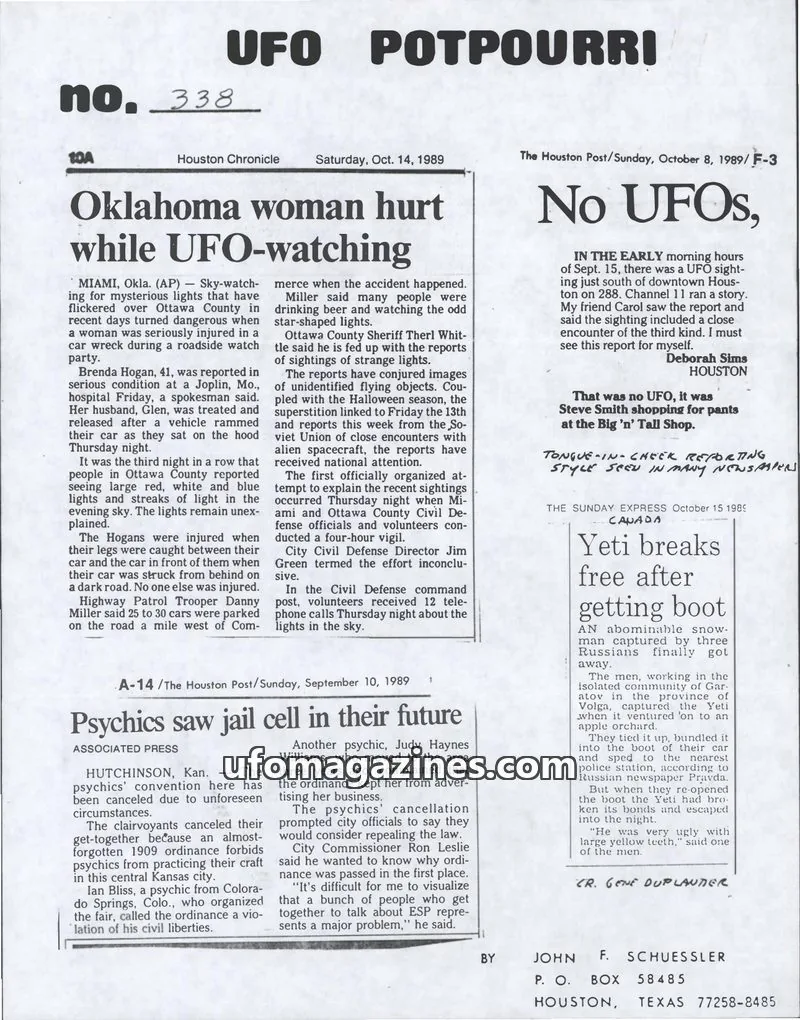 Cover of UFO Potpourri (John Schuessler) issue 338: UFO POTPOURRI