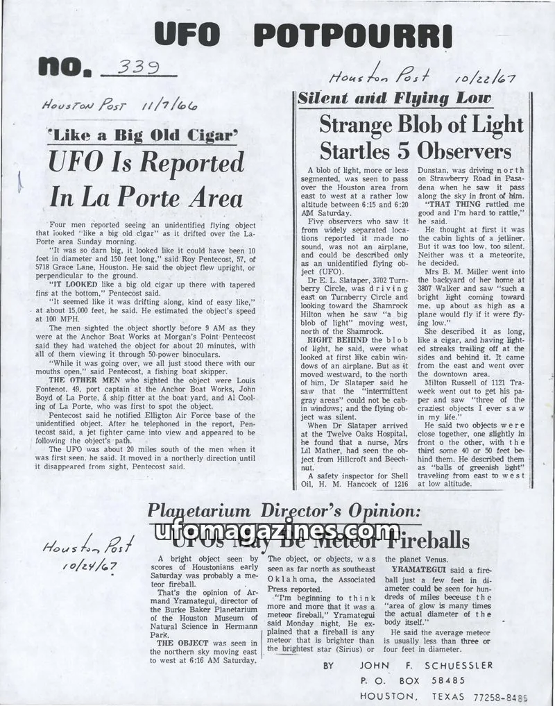 Cover of UFO Potpourri (John Schuessler) issue 339: UFO POTPOURRI