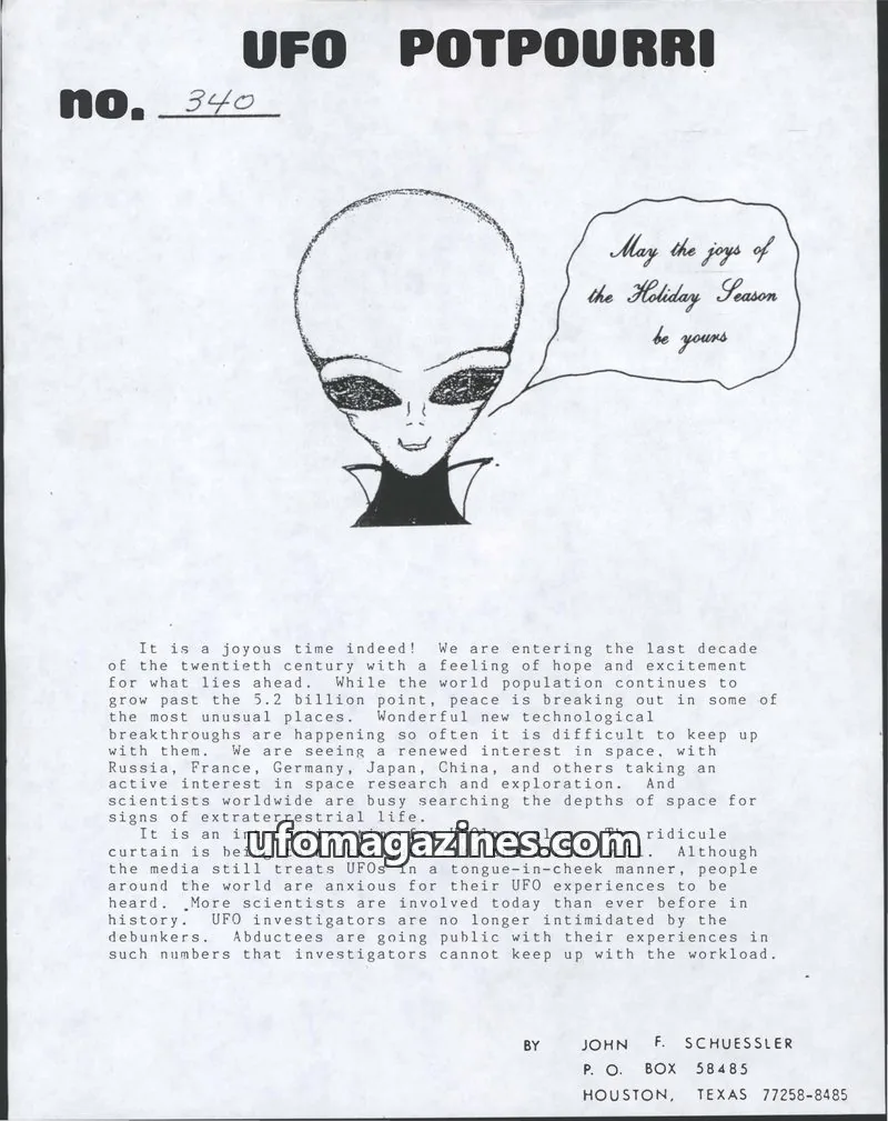 Cover of UFO Potpourri (John Schuessler) issue 340: UFO POTPOURRI