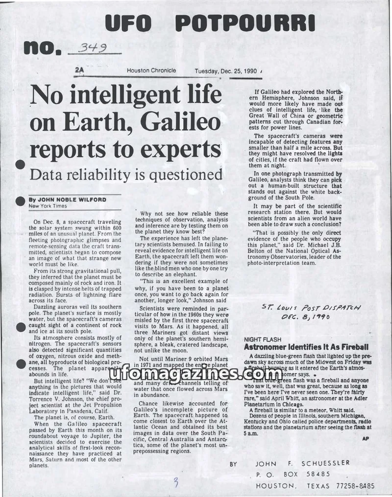 Cover of UFO Potpourri (John Schuessler) issue 349: UFO POTPOURRI