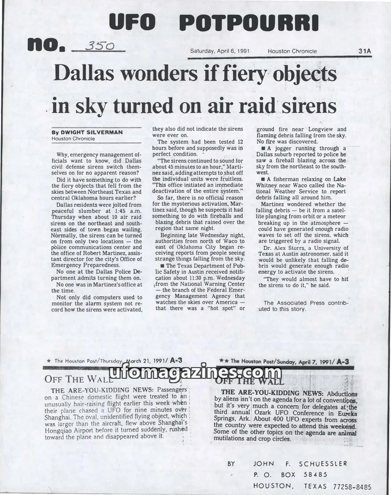 Cover of UFO Potpourri (John Schuessler) issue 350: UFO POTPOURRI
