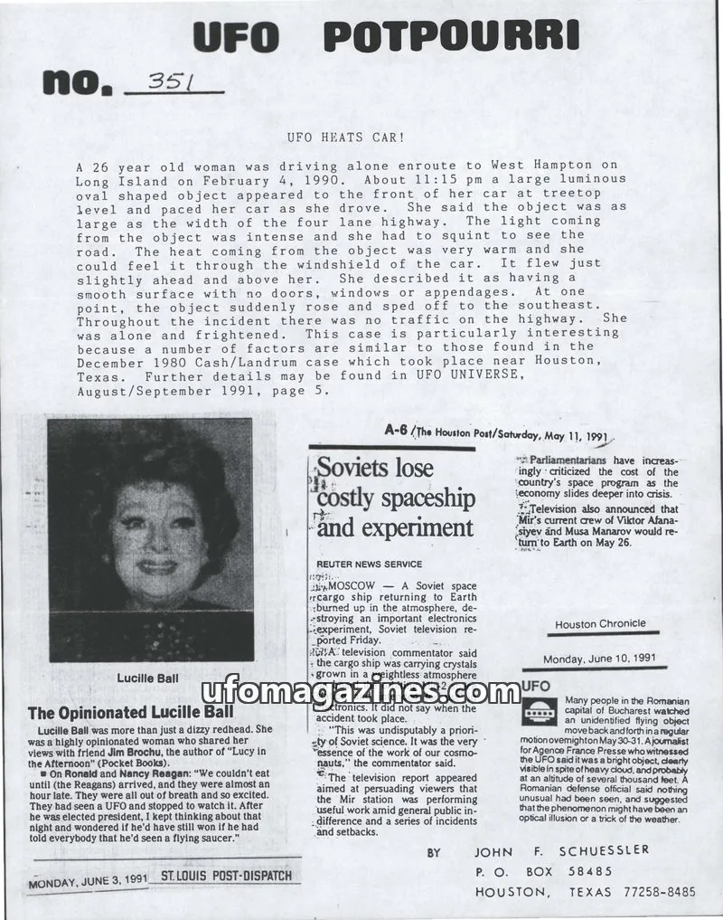 Cover of UFO Potpourri (John Schuessler) issue 351: UFO POTPOURRI