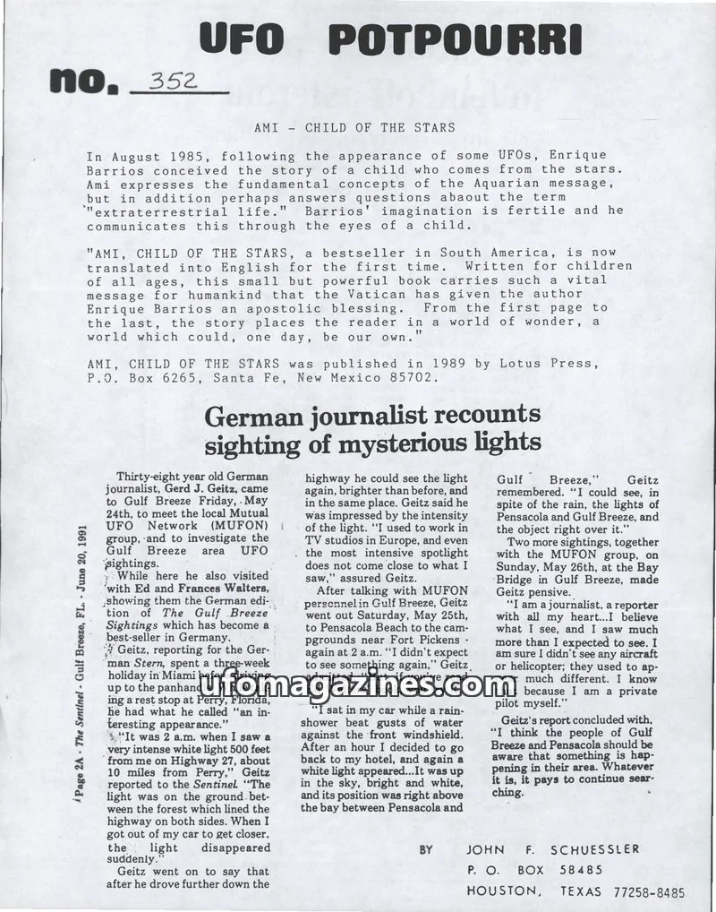 Cover of UFO Potpourri (John Schuessler) issue 352: UFO POTPOURRI