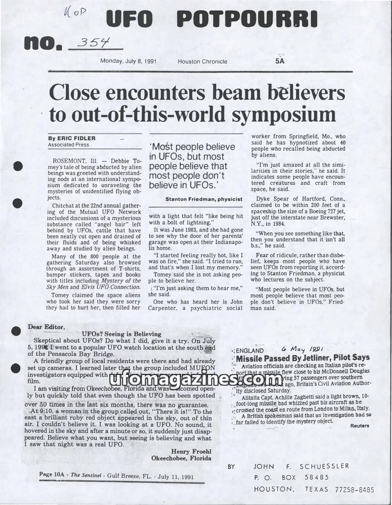 Cover of UFO Potpourri (John Schuessler) issue 354: UFO POTPOURRI