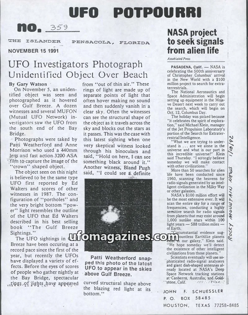 Cover of UFO Potpourri (John Schuessler) issue 359: UFO POTPOURRI
