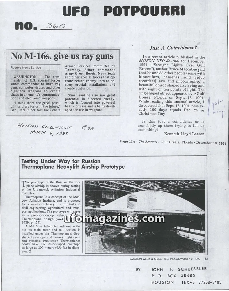 Cover of UFO Potpourri (John Schuessler) issue no. 360: UFO POTPOURRI