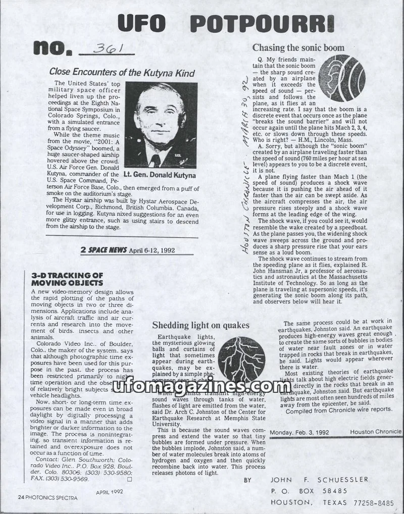 Cover of UFO Potpourri (John Schuessler) issue no. 361: UFO POTPOURRI