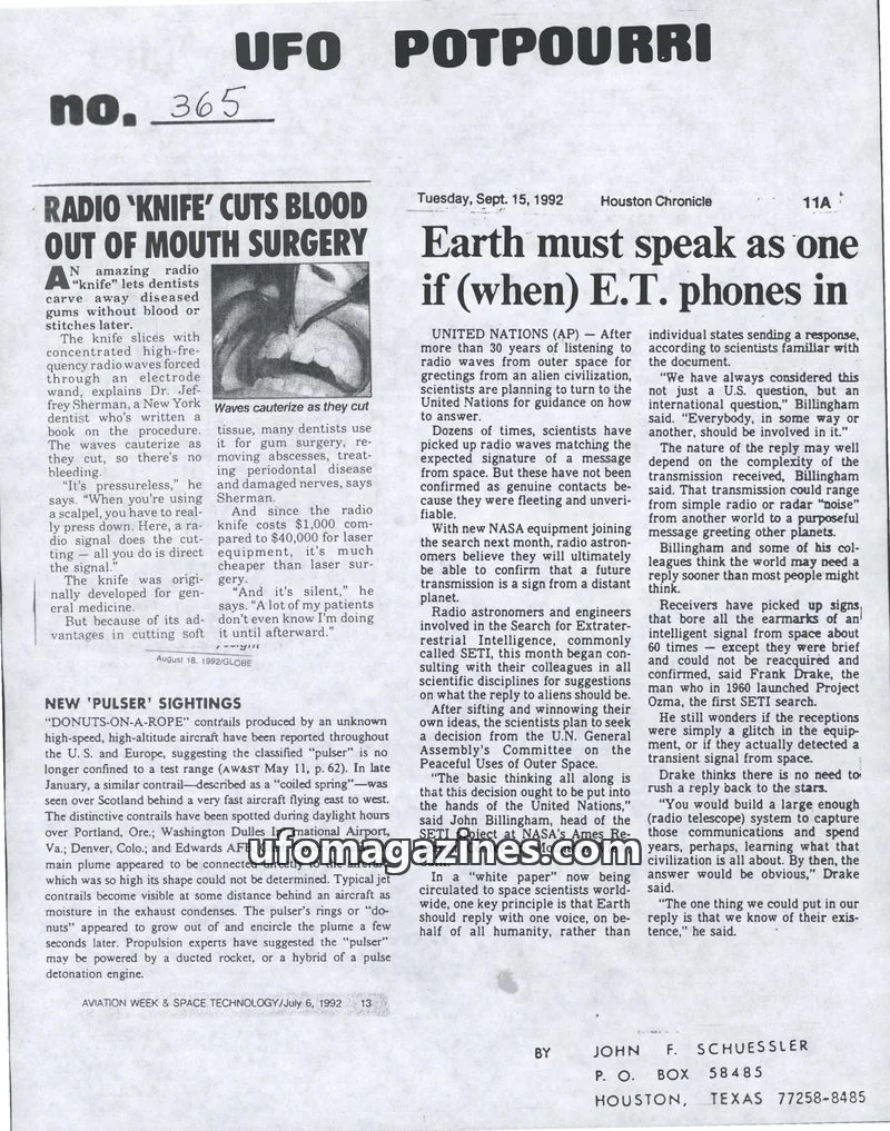 Cover of UFO Potpourri (John Schuessler) issue 365: UFO POTPOURRI