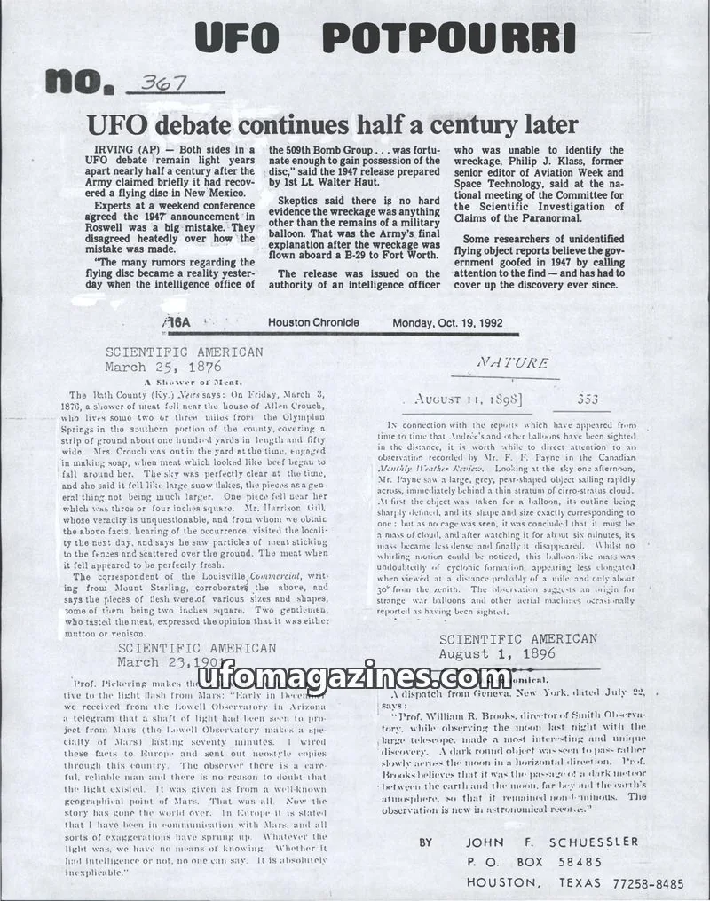 Cover of UFO Potpourri (John Schuessler) issue 367: UFO POTPOURRI