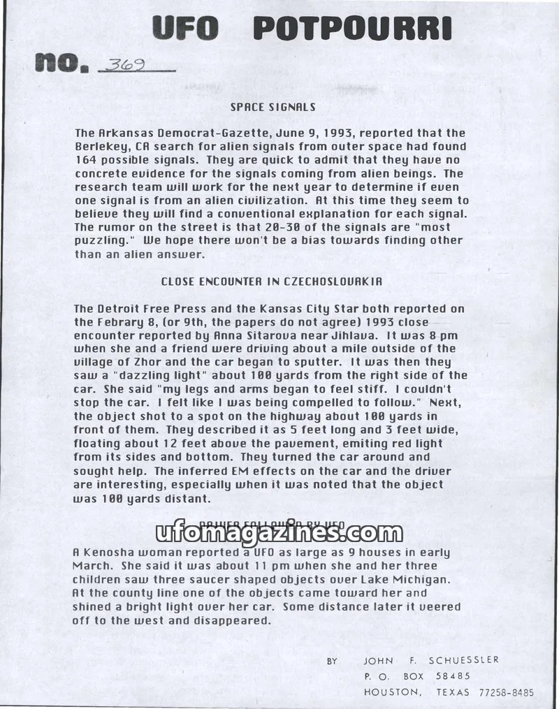 Cover of UFO Potpourri (John Schuessler) issue 369: UFO POTPOURRI