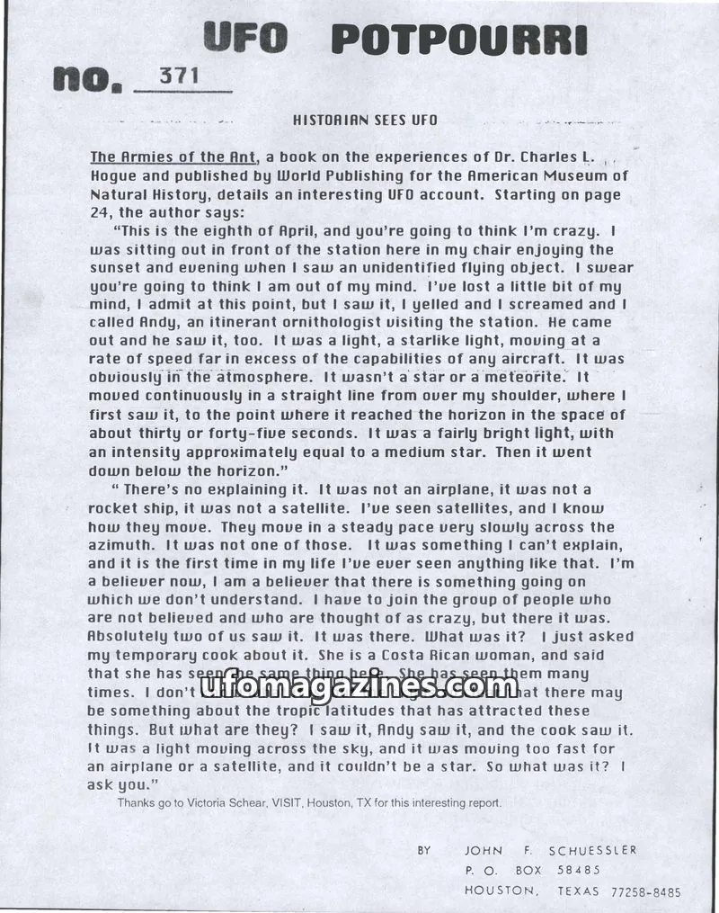 Cover of UFO Potpourri (John Schuessler) issue 371: UFO POTPOURRI