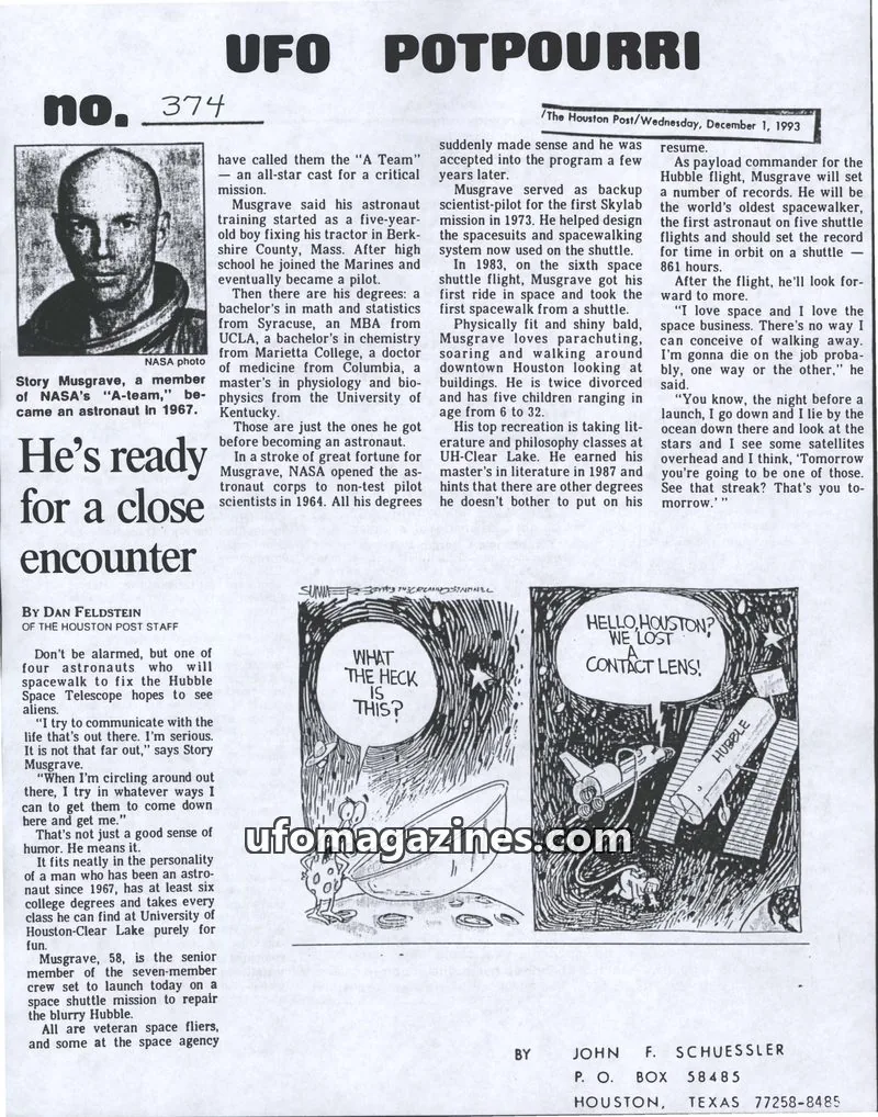 Cover of UFO Potpourri (John Schuessler) issue 374: UFO POTPOURRI