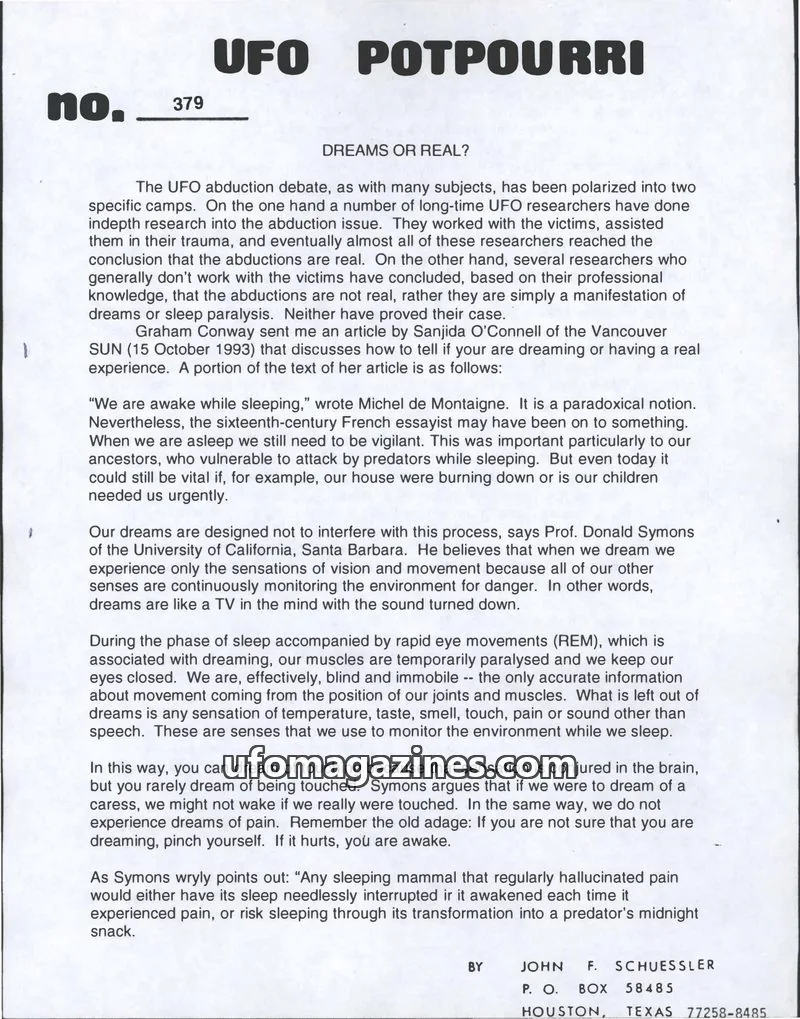 Cover of UFO Potpourri (John Schuessler) issue 379: UFO POTPOURRI