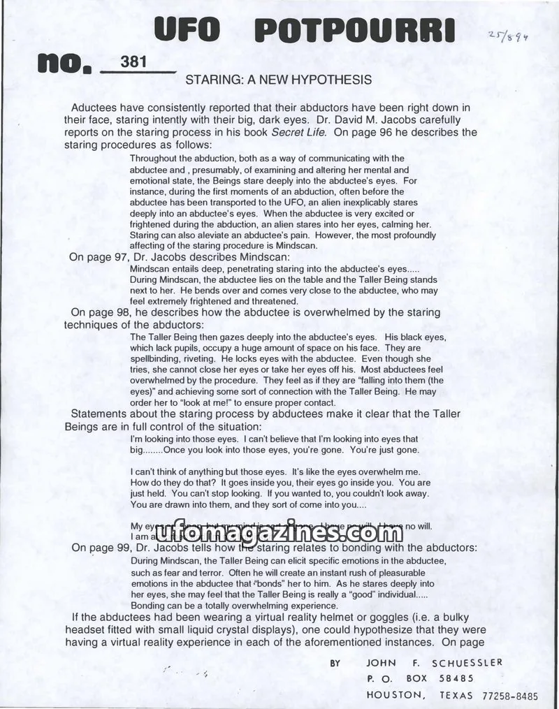 Cover of UFO Potpourri (John Schuessler) issue 381: UFO POTPOURRI