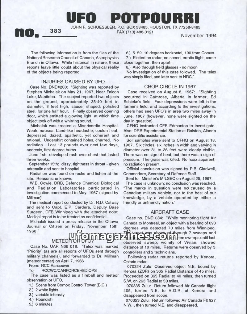 Cover of UFO Potpourri (John Schuessler) issue 383: UFO POTPOURRI