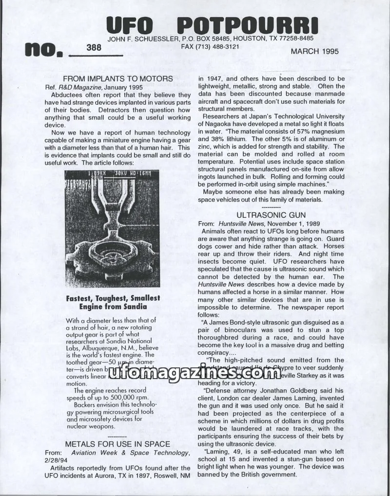 Cover of UFO Potpourri (John Schuessler) issue no. 388: UFO POTPOURRI