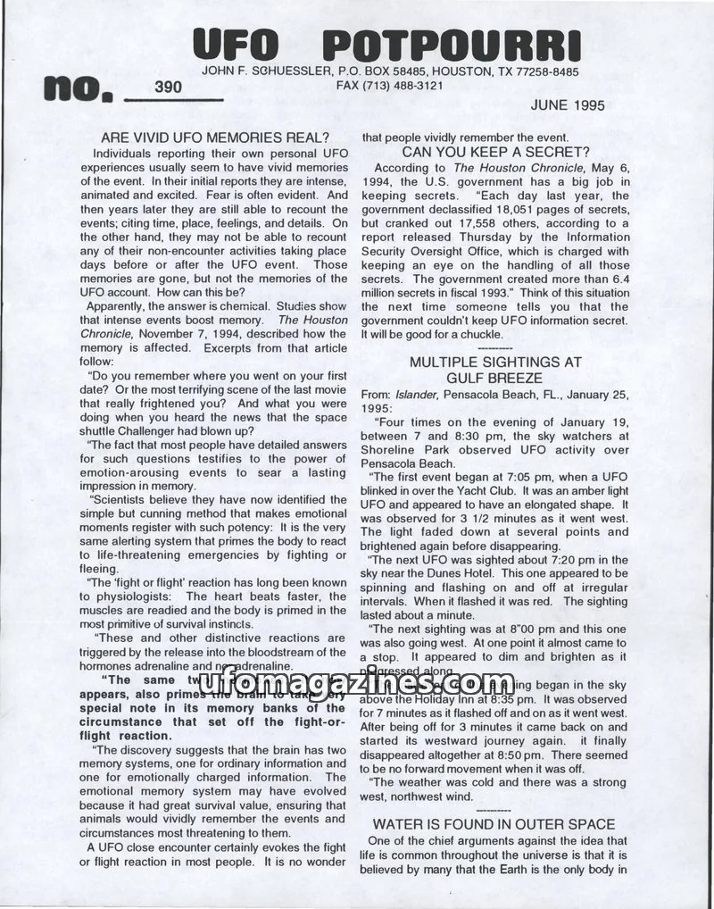 Cover of UFO Potpourri (John Schuessler) issue 390: UFO POTPOURRI