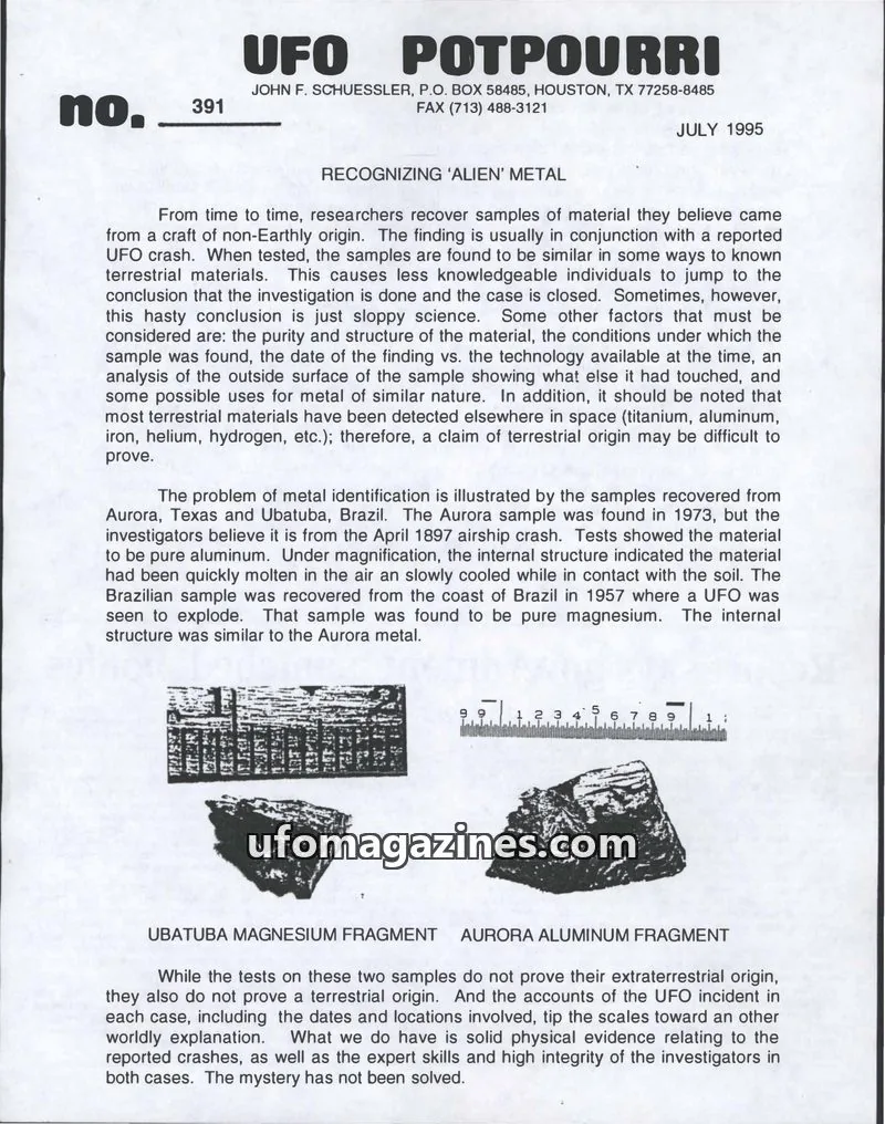 Cover of UFO Potpourri (John Schuessler) issue 391: UFO POTPOURRI