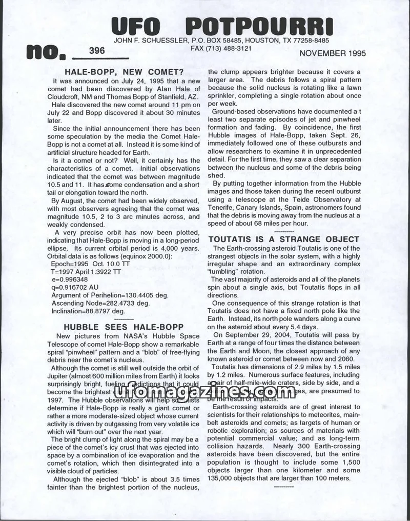 Cover of UFO Potpourri (John Schuessler) issue no. 396: UFO POTPOURRI