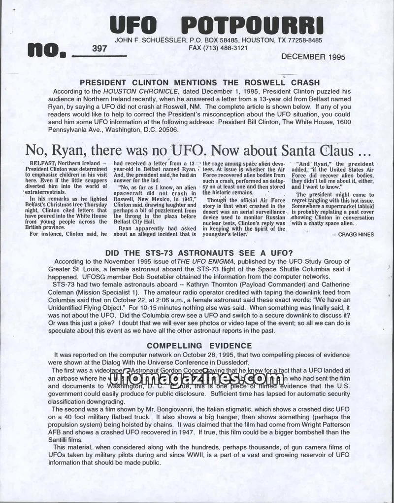 Cover of UFO Potpourri (John Schuessler) issue 397: UFO POTPOURRI