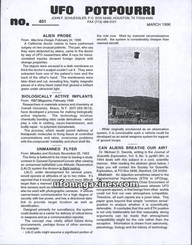 Cover of UFO Potpourri (John Schuessler) issue no. 401: UFO POTPOURRI