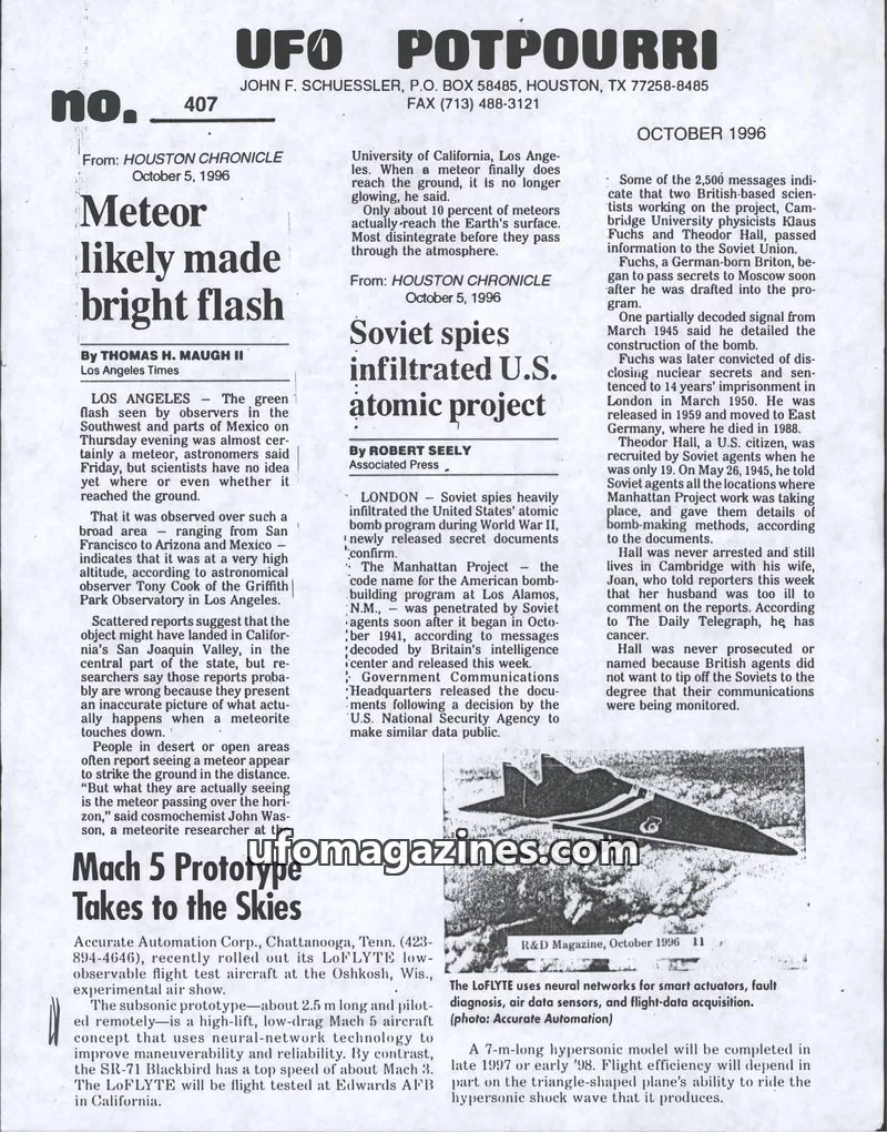 Cover of UFO Potpourri (John Schuessler) issue 407: UFO POTPOURRI