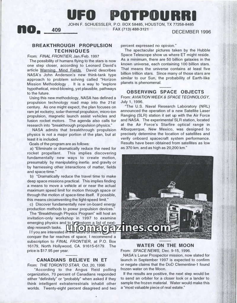 Cover of UFO Potpourri (John Schuessler) issue 409: UFO POTPOURRI