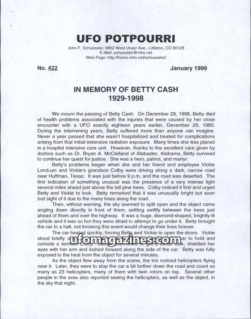 Cover of UFO Potpourri (John Schuessler) issue 422: UFO POTPOURRI