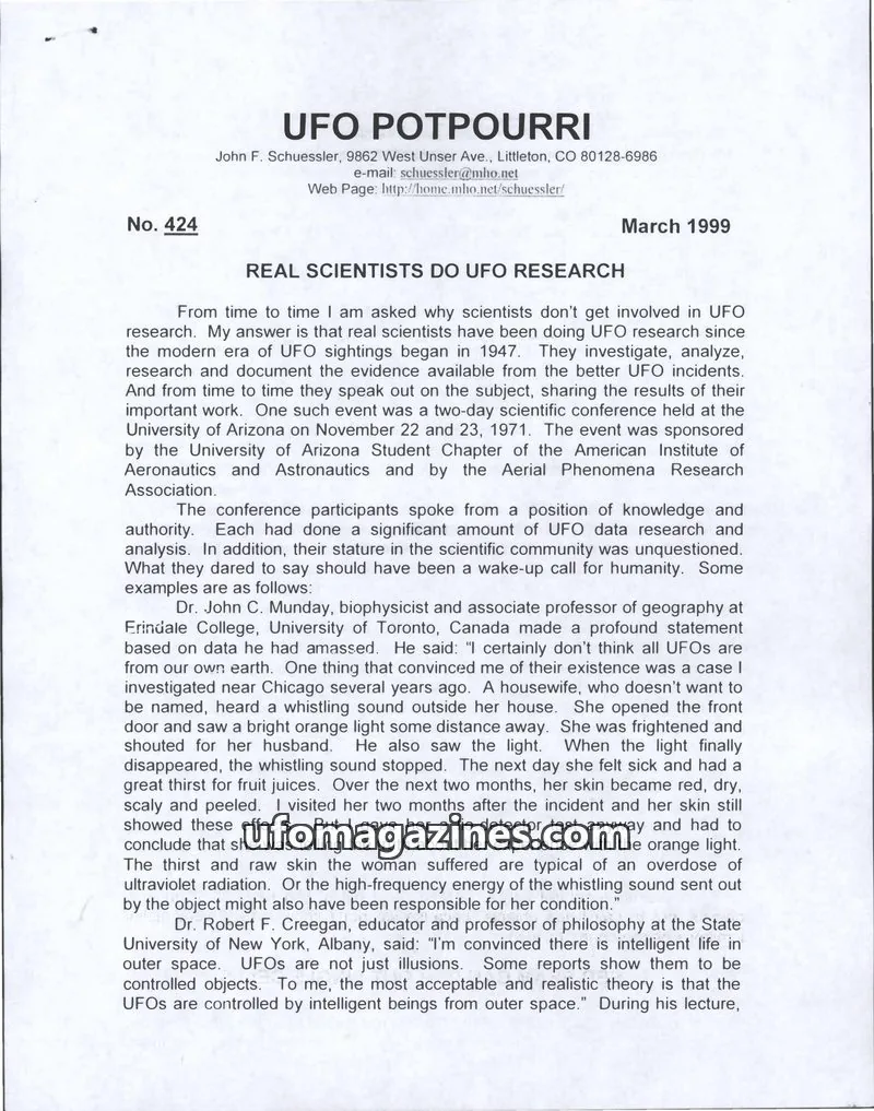 Cover of UFO Potpourri (John Schuessler) issue 424: UFO POTPOURRI